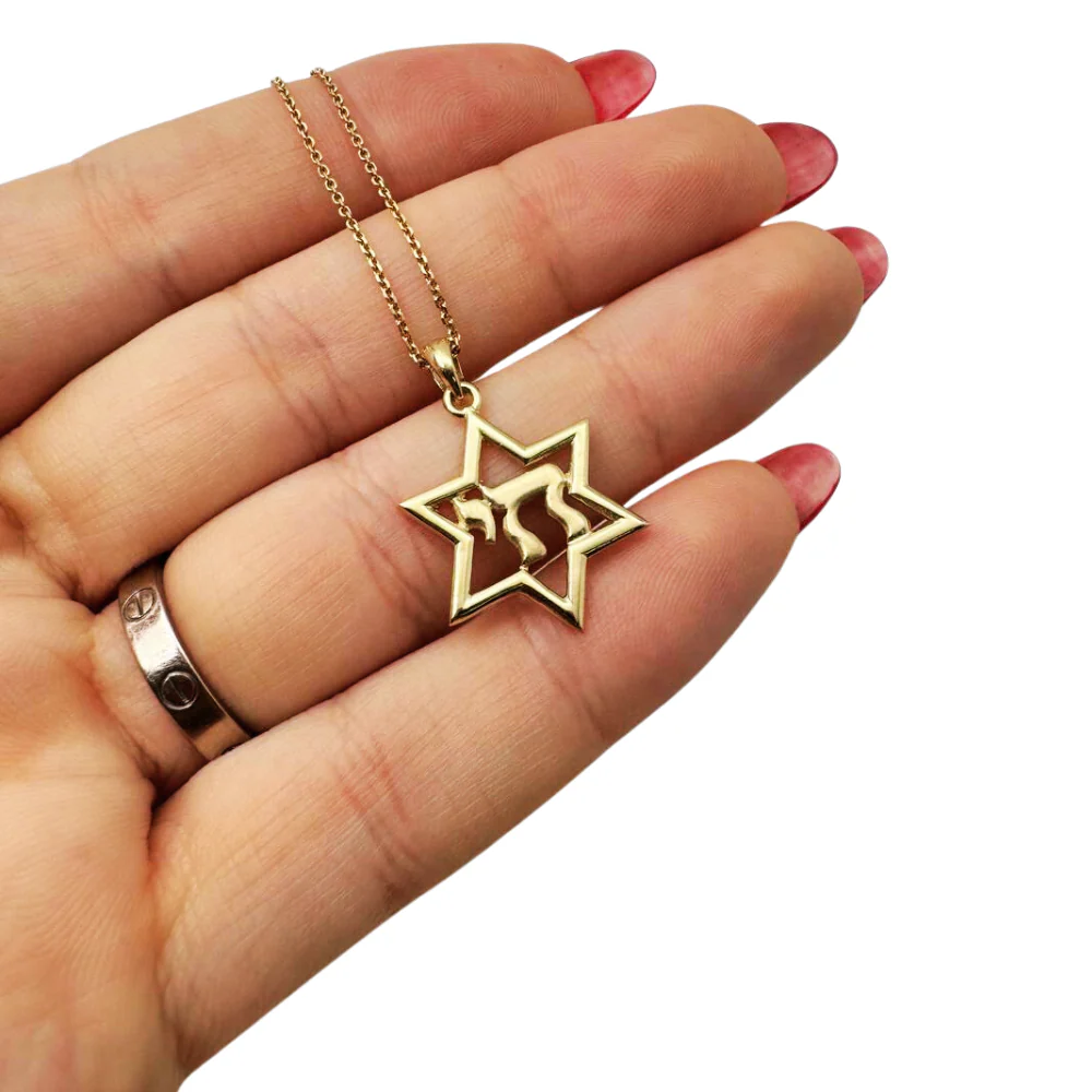 14K Gold Chai Star of David Pendant - Image 2