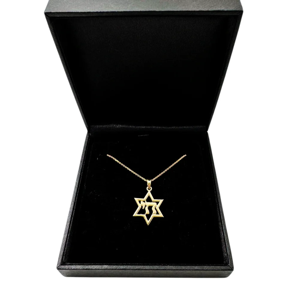 14K Gold Chai Star of David Pendant - Image 5