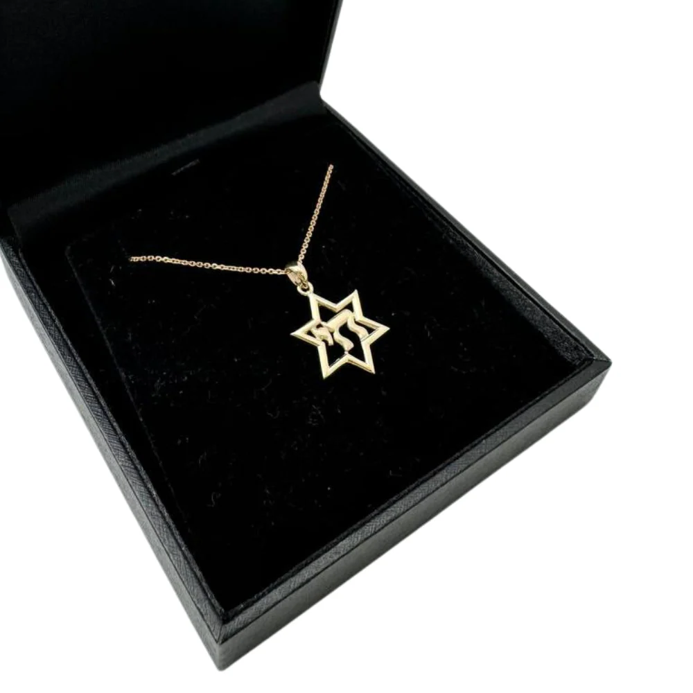 14K Gold Chai Star of David Pendant - Image 6