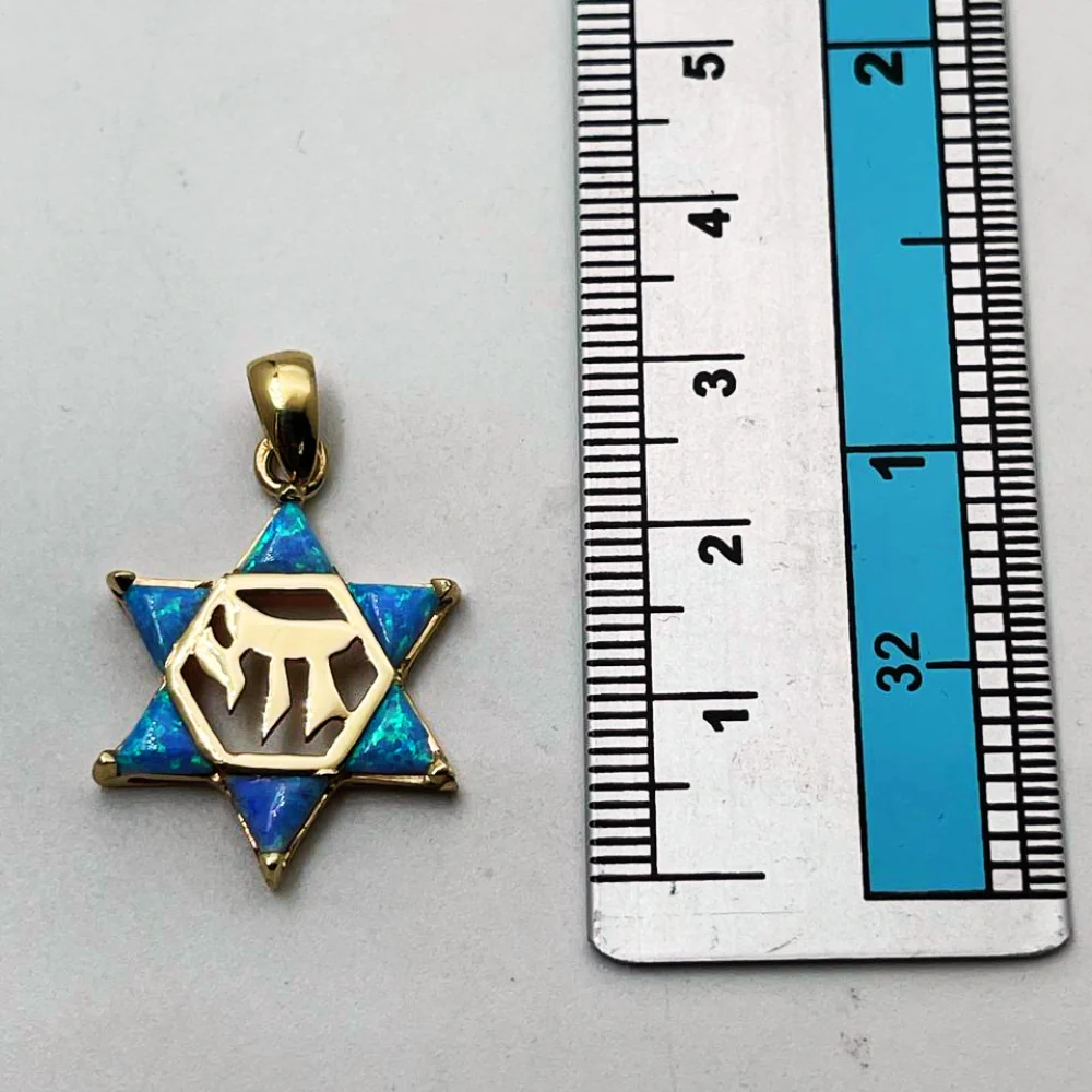 Opal Star of David Chai Pendant in 14k Gold - Image 8