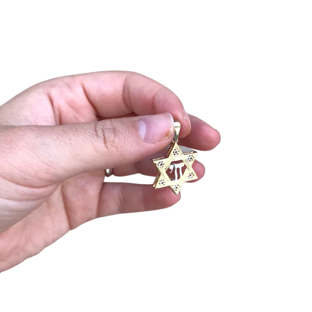 Star of David Pendant - Intersecting Points Hai Two Tone 14k Gold Pendant - Image 2