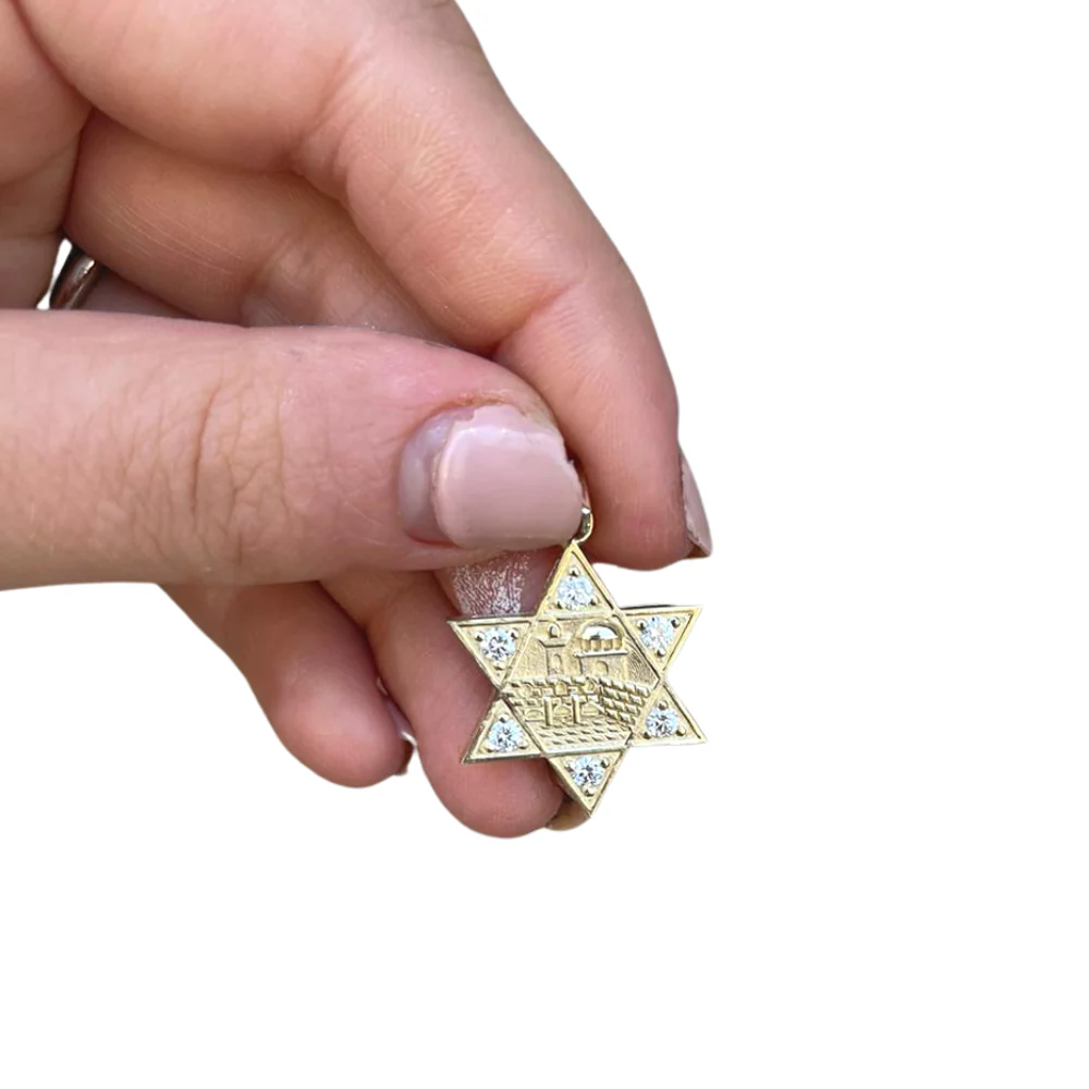 Jerusalem Diamond Thick Star of David Pendant in 18K Gold - Image 2
