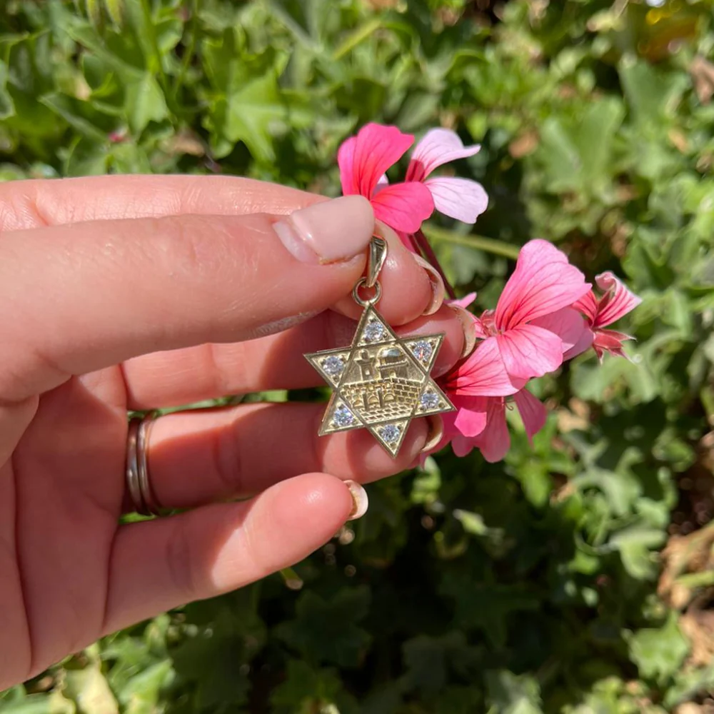 Jerusalem Diamond Thick Star of David Pendant in 18K Gold - Image 3