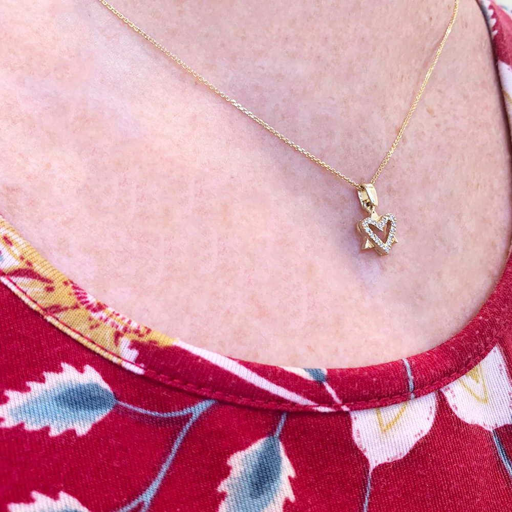 Star of David Heart Pendant in 14k Gold with CZ - Image 2