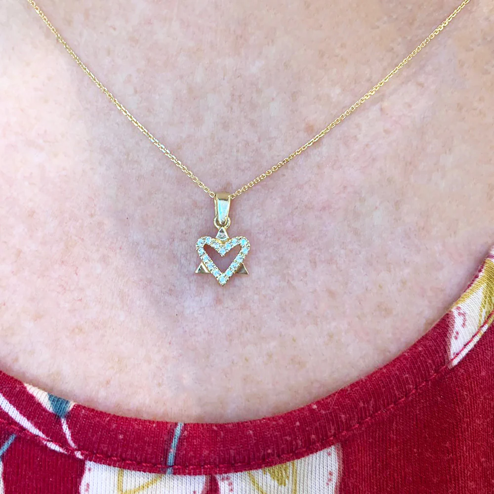 Star of David Heart Pendant in 14k Gold with CZ - Image 3