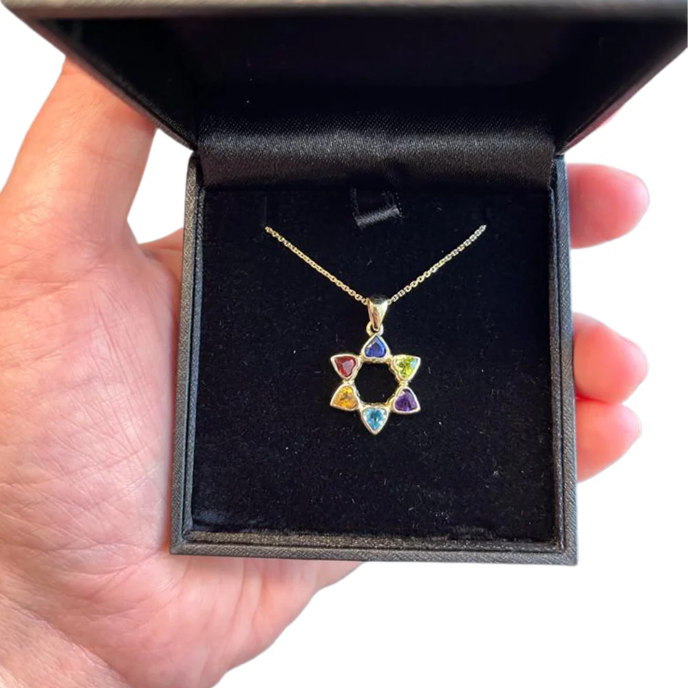 Heart Shaped Colorful Star of David Pendant 14k Gold - Image 5