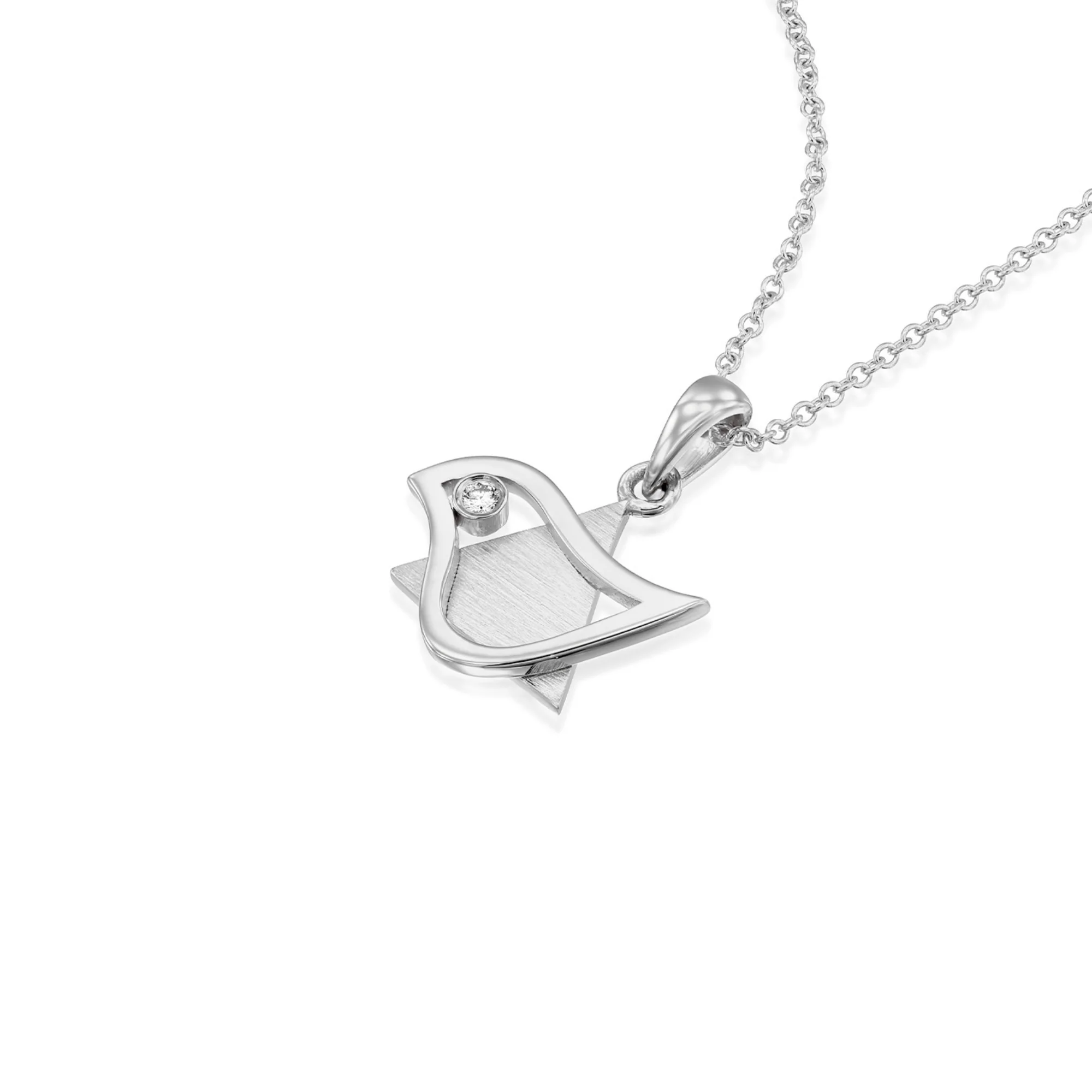 18k Gold Dove of Peace Diamond Star of David Pendant Small - Image 3
