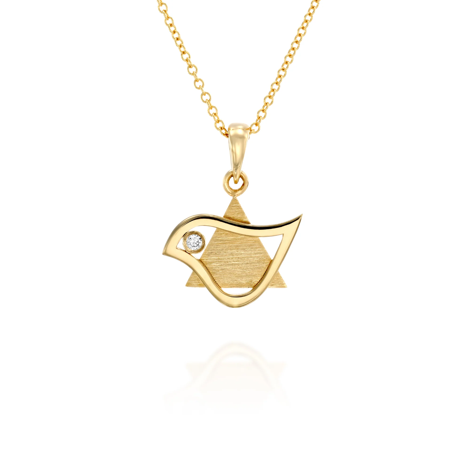 18k Gold Dove of Peace Diamond Star of David Pendant Small - Image 5