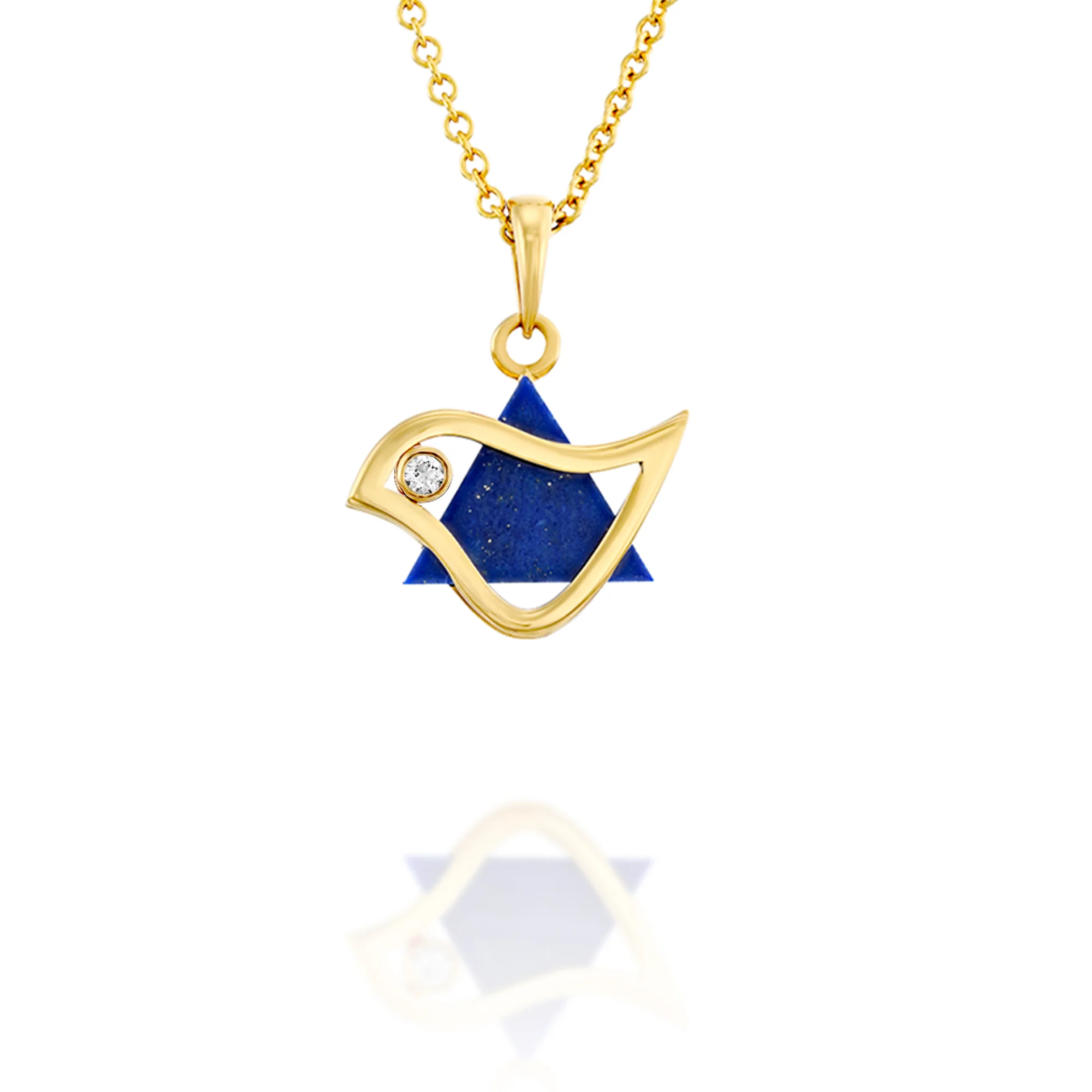 18k Gold Diamond Dove of Peace Magen David Pendant - Image 2