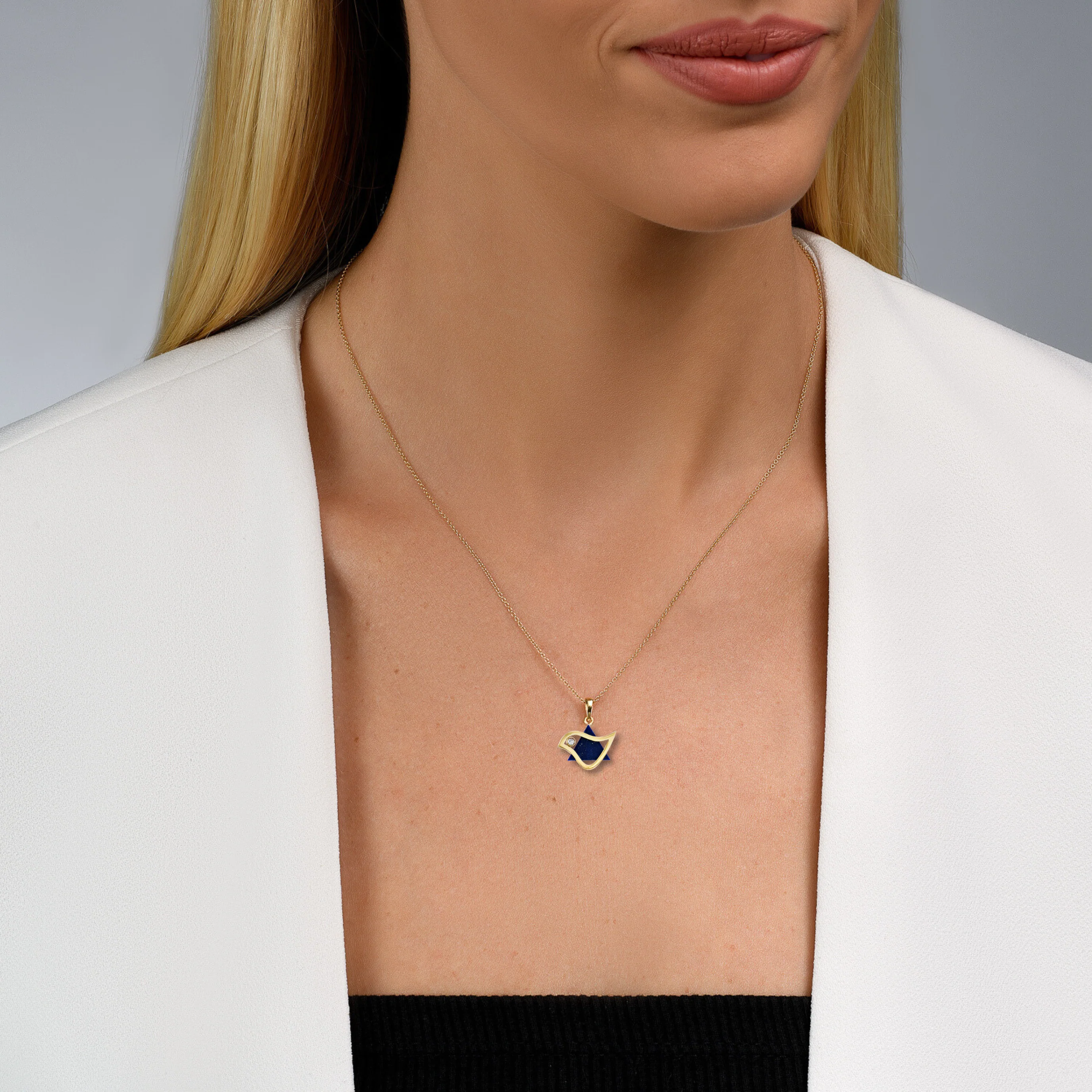 18k Gold Diamond Dove of Peace Magen David Pendant - Image 9