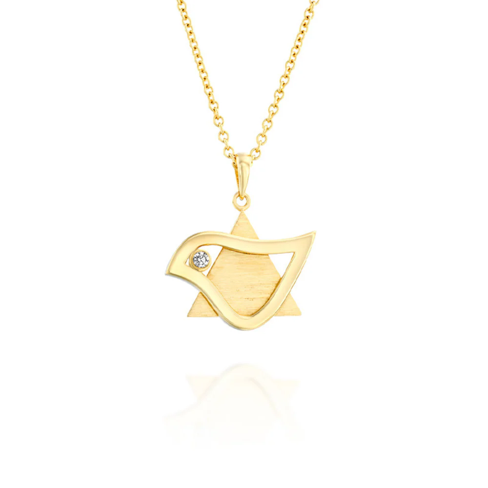 18k Gold Diamond Dove of Peace Star of David Pendant - Image 3