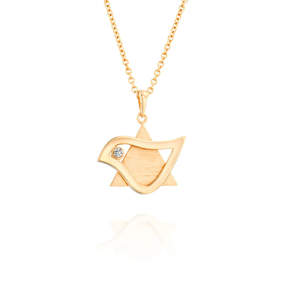 18k Gold Diamond Dove of Peace Star of David Pendant - Image 4