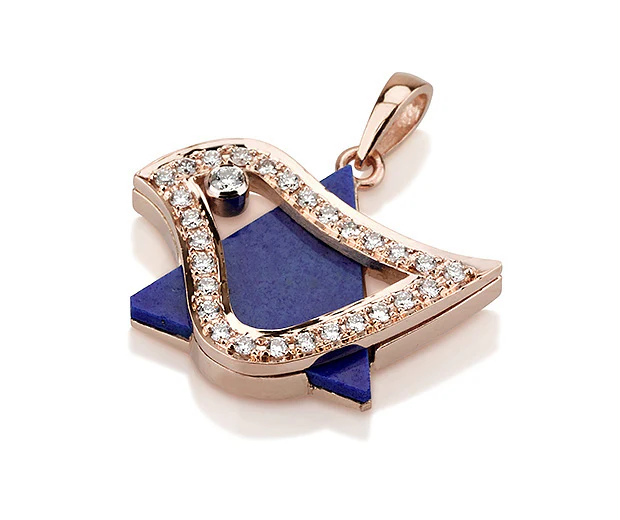 18K Gold Diamond Lapiz Lazuli Dove of Peace Star of David Pendant - Image 3