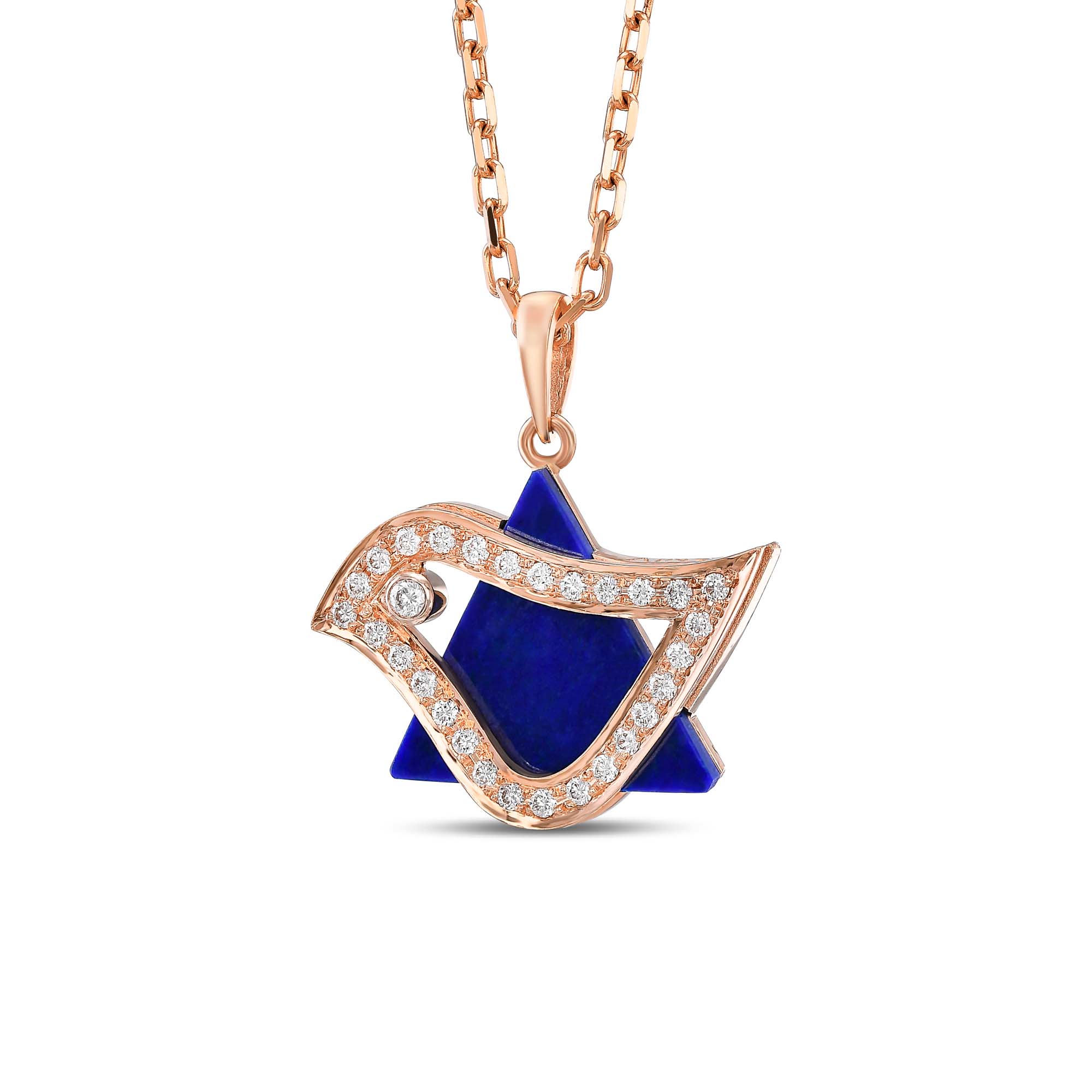 18K Gold Diamond Lapiz Lazuli Dove of Peace Star of David Pendant - Image 4