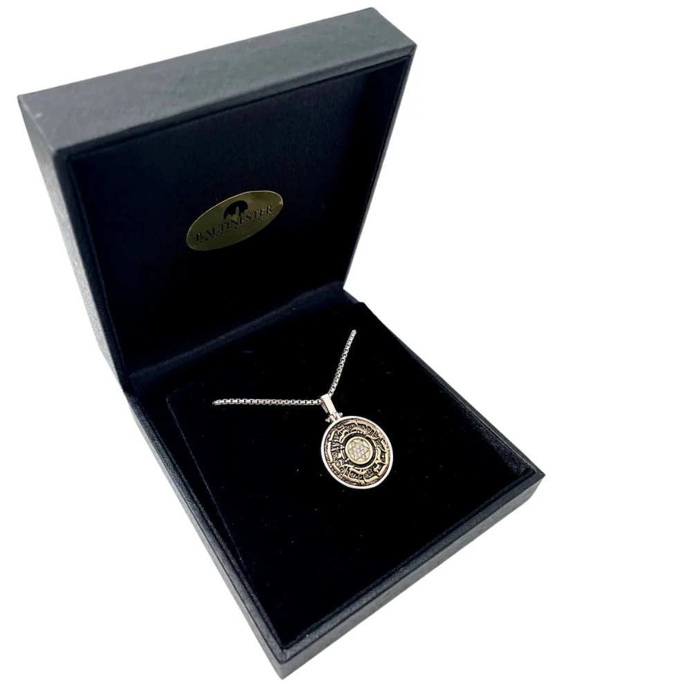 This Too Shall Pass Hebrew Necklace in Silver & Gold with Diamonds - Image 3