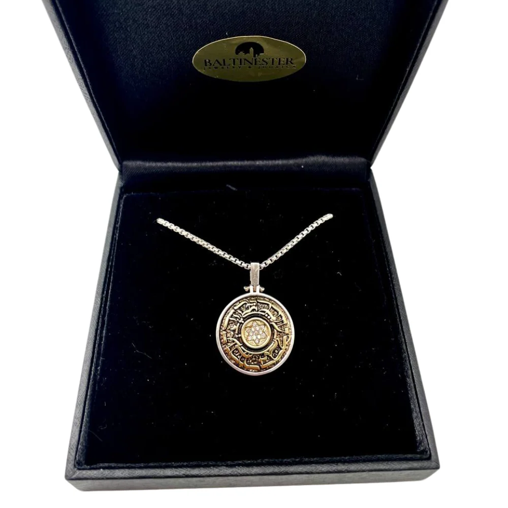 This Too Shall Pass Hebrew Necklace in Silver & Gold with Diamonds - Image 4