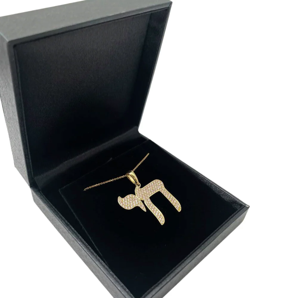 Diamond Studded Chai Pendant in 14K Gold - Large - Image 5