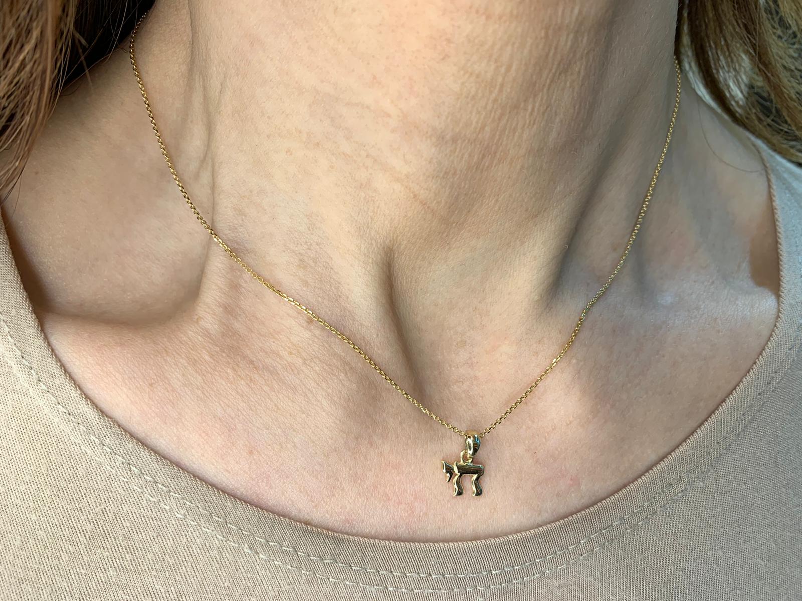 Chai Pendant in 14K Gold - Classic Mini Hai - Image 2