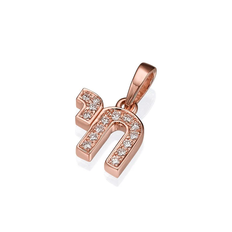 18k Gold Diamond Miniature Chai Pendant