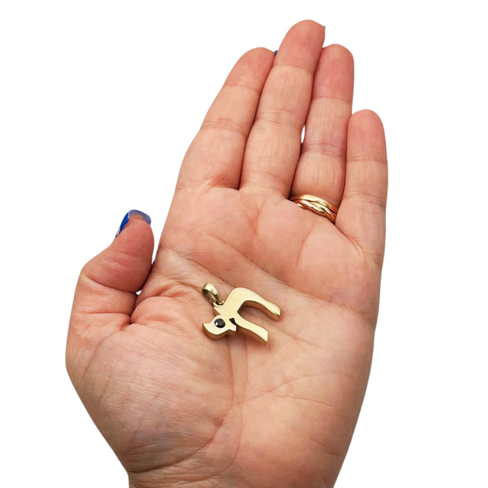 Chai Pendant in 14K Solid Gold with Black Diamond 0.27 CT - Image 2