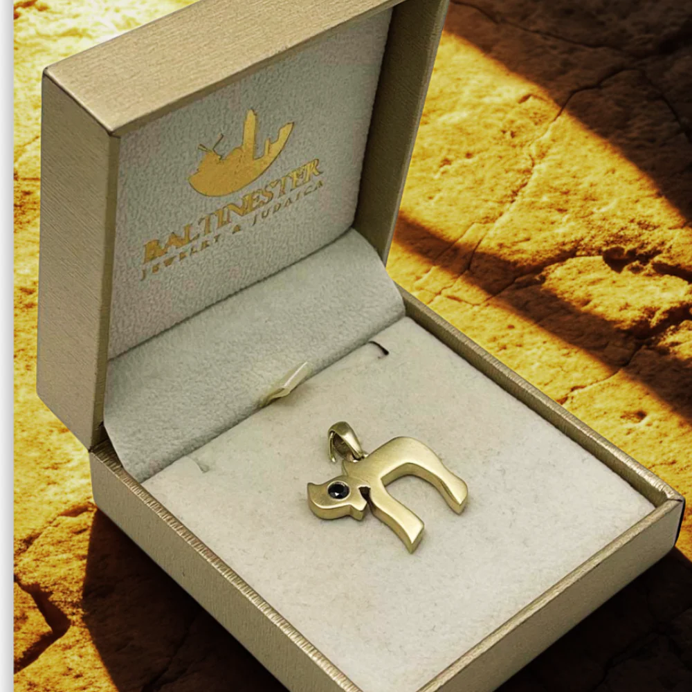 Chai Pendant in 14K Solid Gold with Black Diamond 0.27 CT - Image 5
