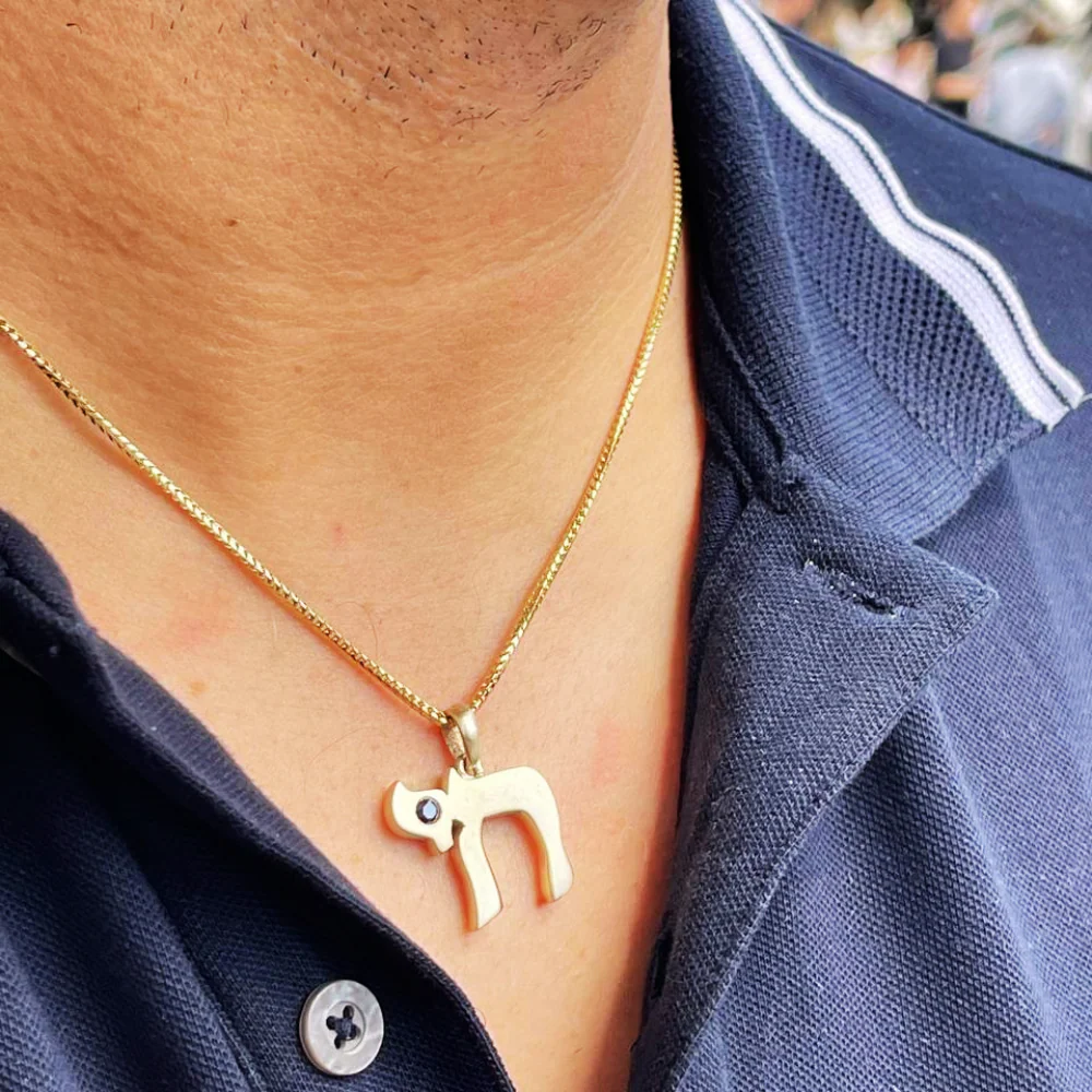 Chai Pendant in 14K Solid Gold with Black Diamond 0.27 CT - Image 6