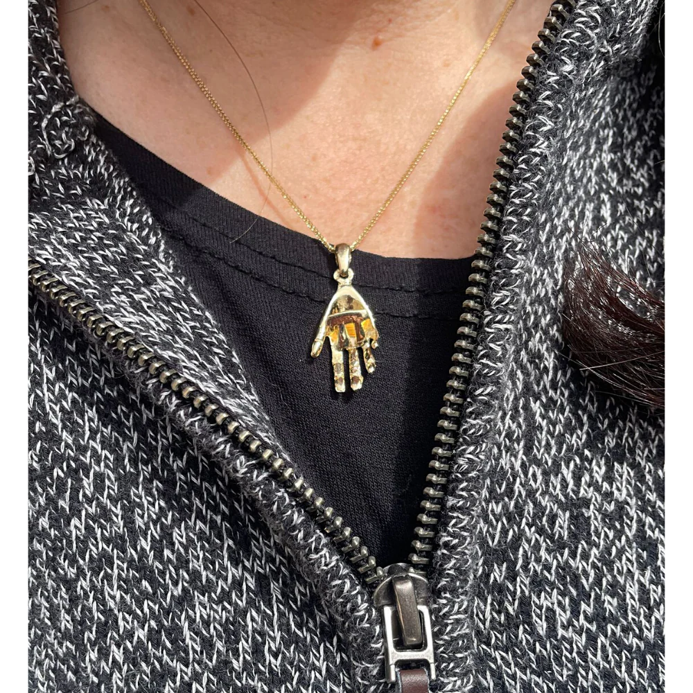 3D Hamsa Chai Pendant in 14k Gold - Image 4