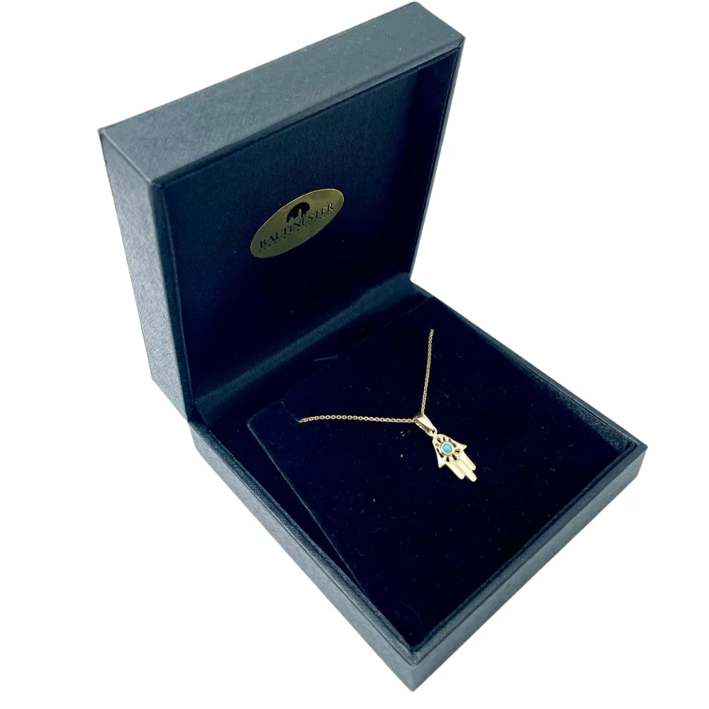 14k Gold Hamsa Pendant with Turquoise Stone - Image 4