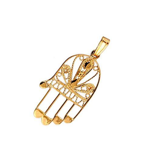 Delicate 14k Gold Filigree Hamsa Pendant - Image 4