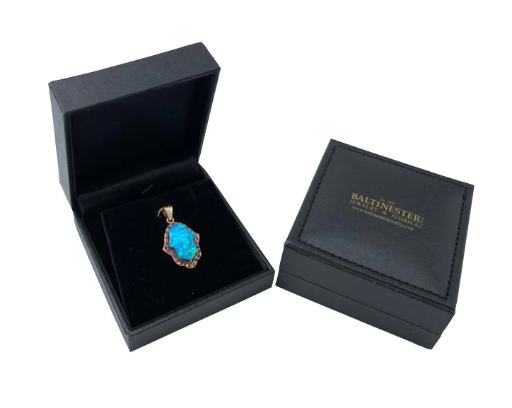 Hamsa Pendant 14k Rose Gold Opalite and Garnets - Image 4