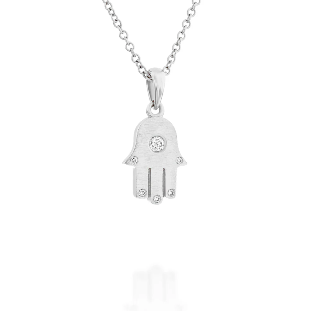 Diamond Hamsa Pendant in 18k Brushed Gold - Image 3