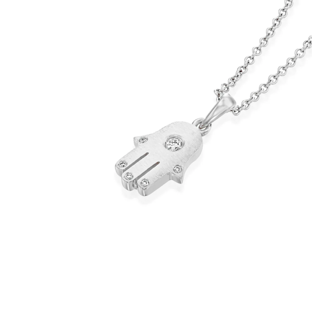 Diamond Hamsa Pendant in 18k Brushed Gold - Image 4