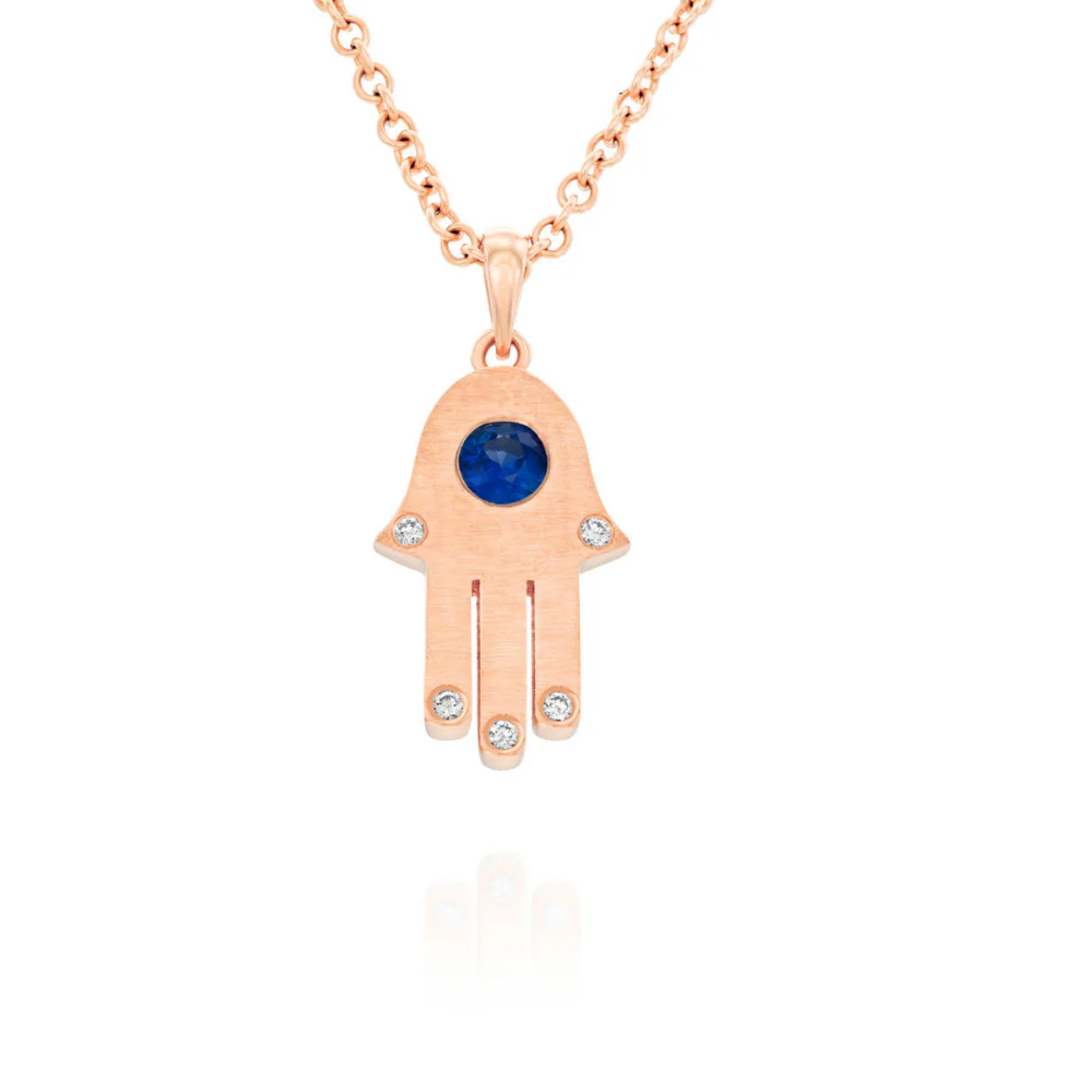 Hamsa Pendant with Diamonds and Blue Sapphire in 18k Gold - Image 4