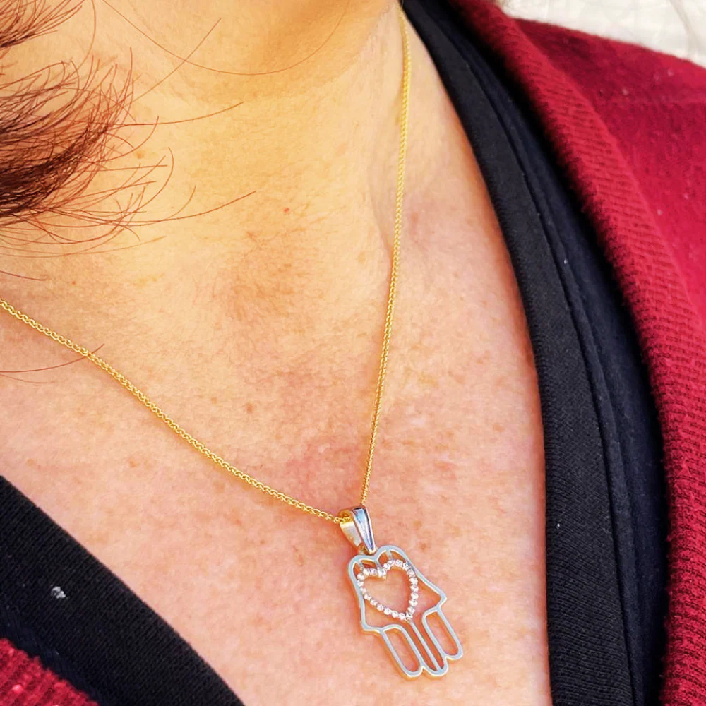 Diamond Heart Hamsa Pendant 14K Gold - Protection Charm - Image 2
