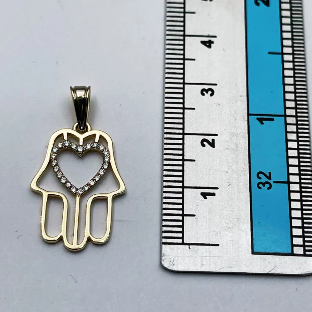 Diamond Heart Hamsa Pendant 14K Gold - Protection Charm - Image 9