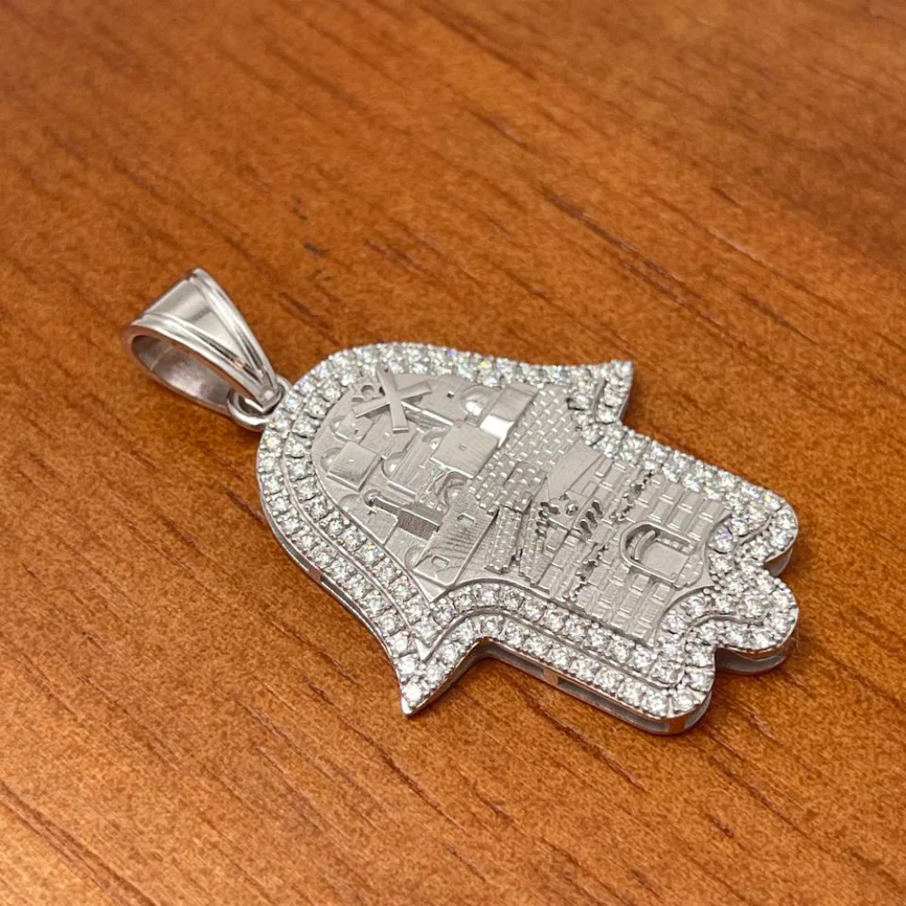Hamsa Pendant with Jerusalem Skyline 14K Gold & 1.22 CT Diamonds – Am Yisrael Chai Engraving - Image 11