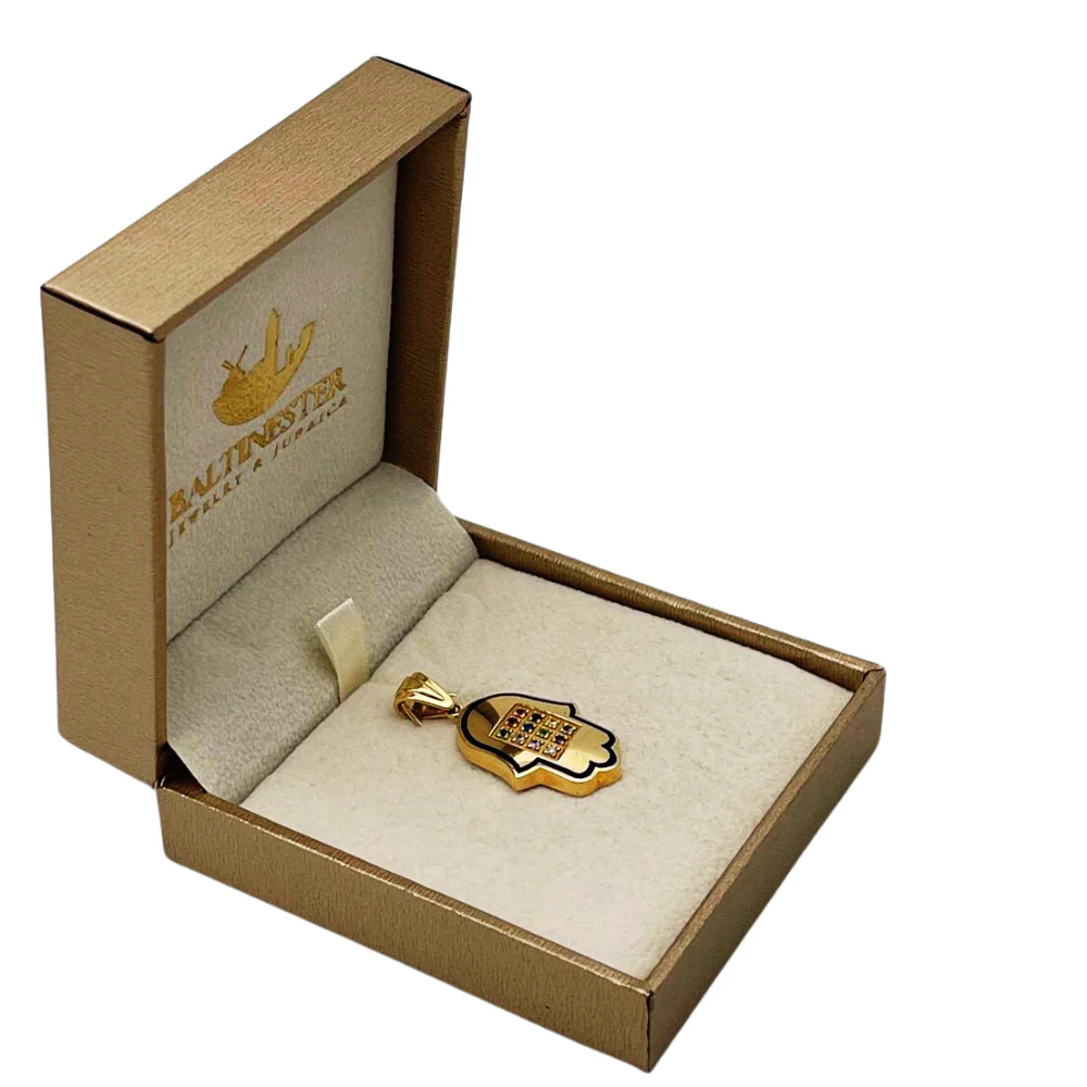 Hoshen Hamsa Pendant in 14k Gold with 12 Stones - Image 6