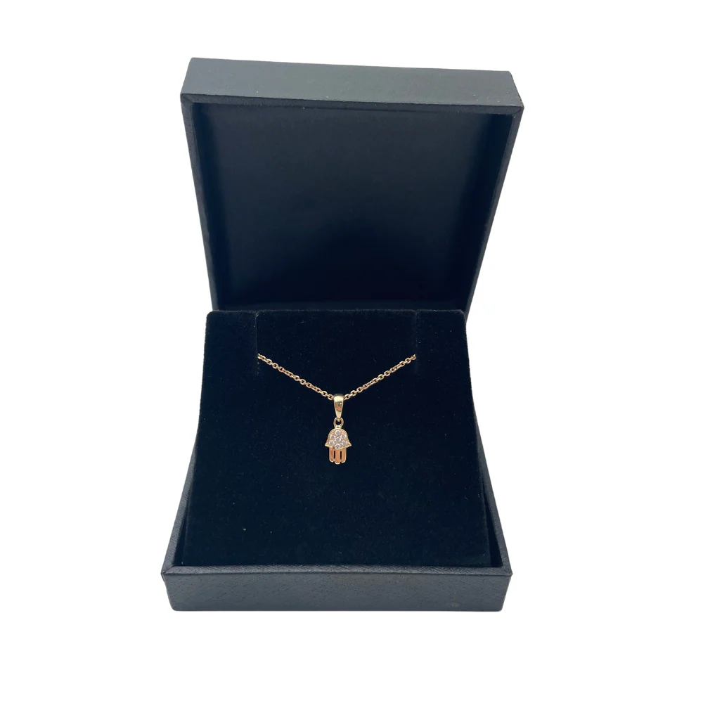Tiny 18k Gold Diamond Hamsa Charm - Image 3