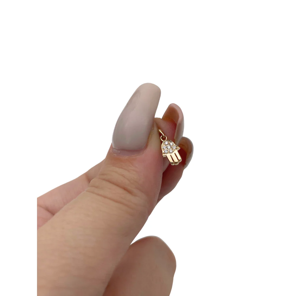 Tiny 18k Gold Diamond Hamsa Charm - Image 4