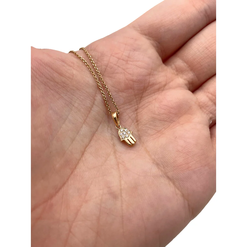 Tiny 18k Gold Diamond Hamsa Charm - Image 5