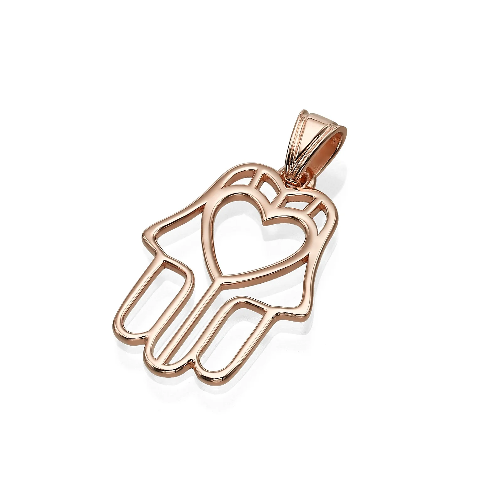 14k Gold Heart Outline Hamsa Pendant