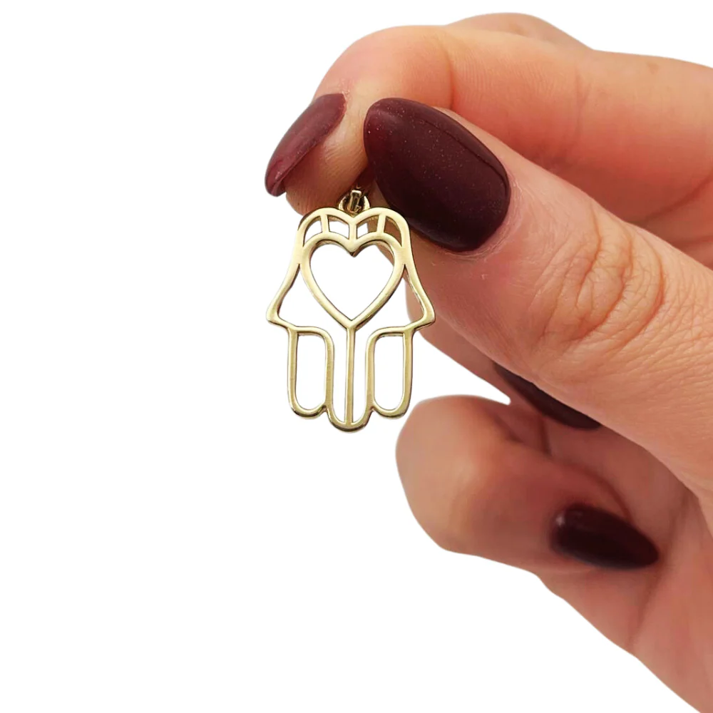 14k Gold Heart Outline Hamsa Pendant - Image 2