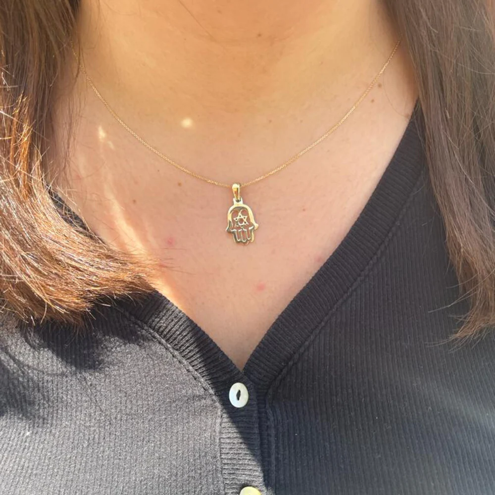Star of David Hamsa Pendant in 14K Gold - Image 3