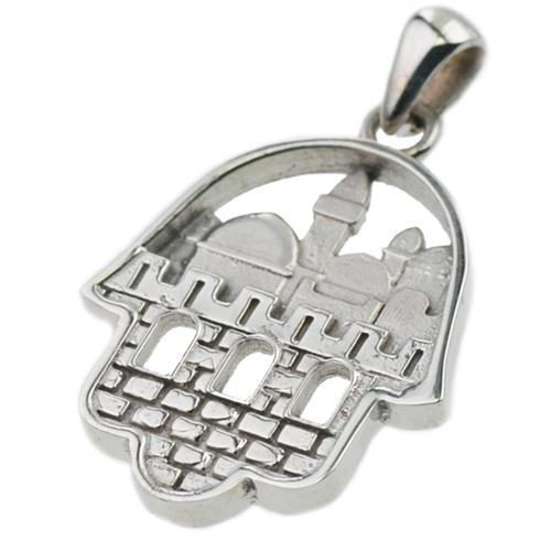 14K Gold 3D Jerusalem Hamsa Pendant