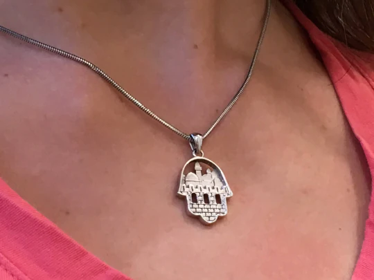 14K Gold 3D Jerusalem Hamsa Pendant - Image 3
