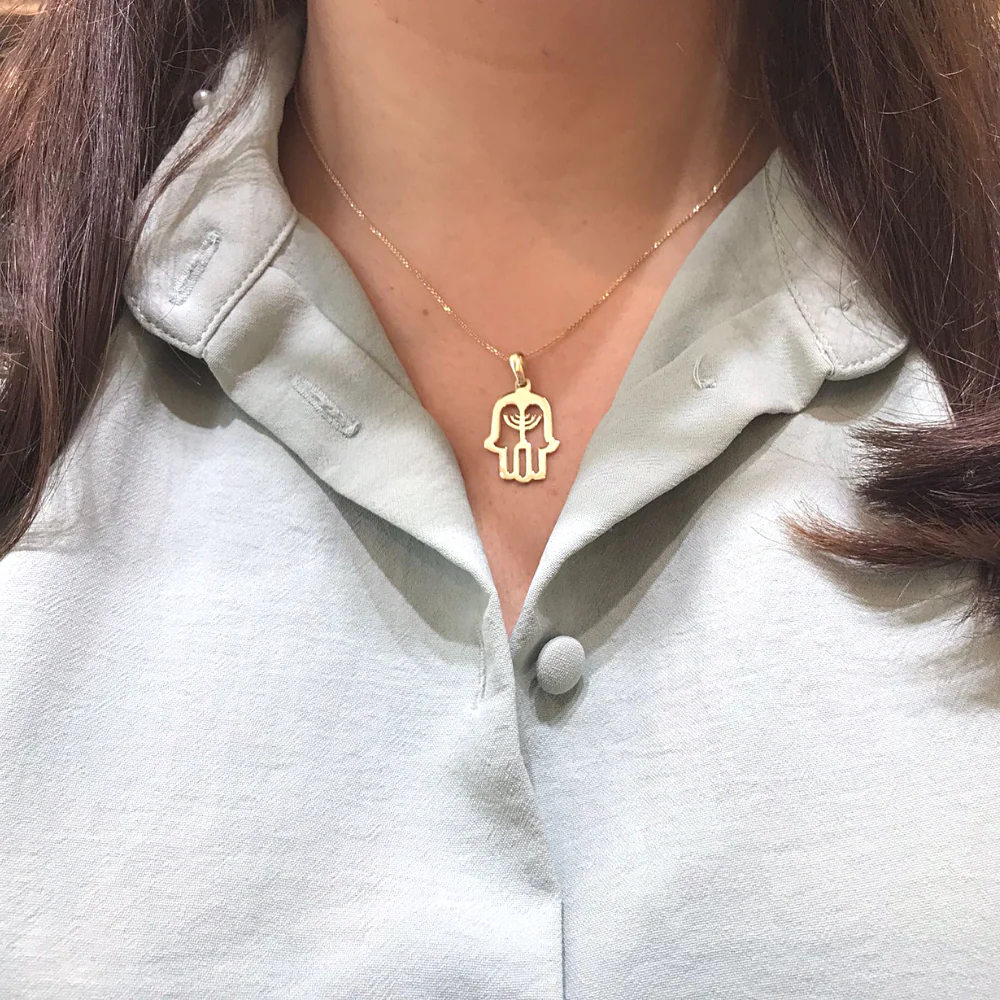 Hamsa Menorah 14k Yellow Gold Pendant - Image 3
