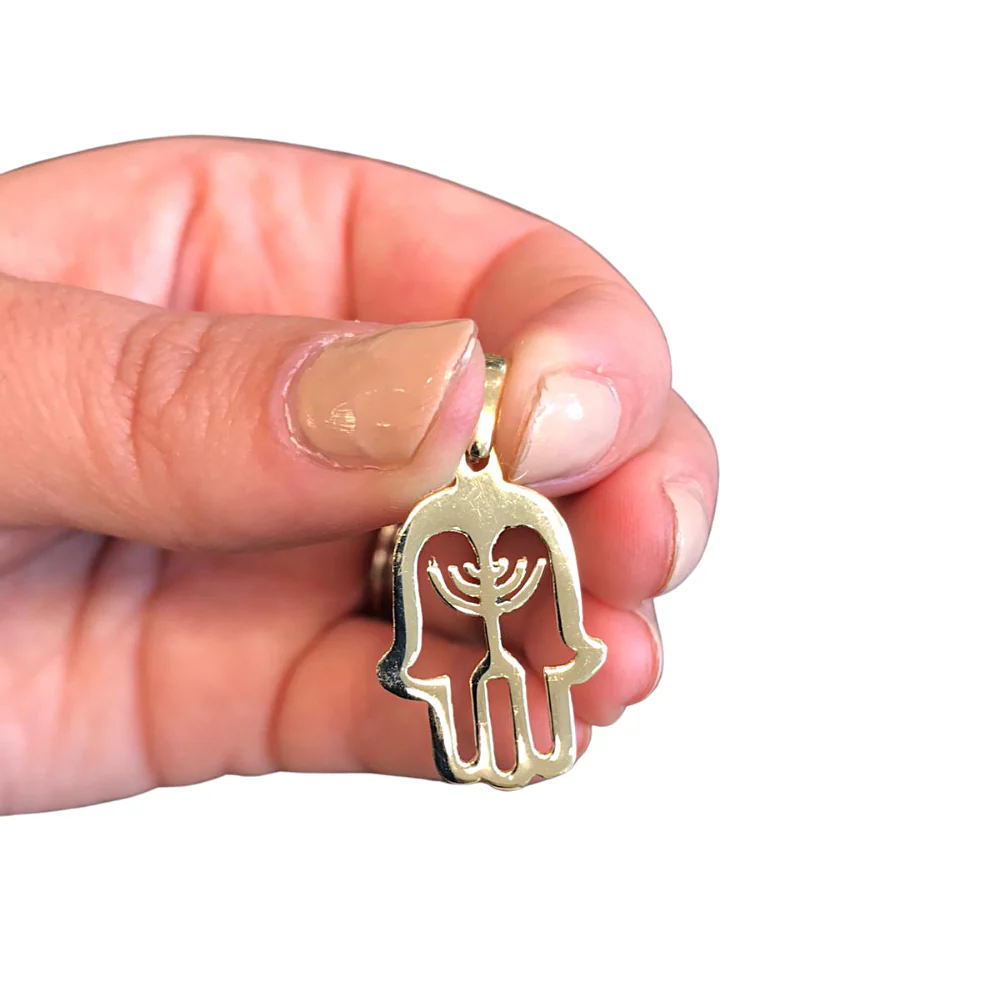 Hamsa Menorah 14k Yellow Gold Pendant - Image 5