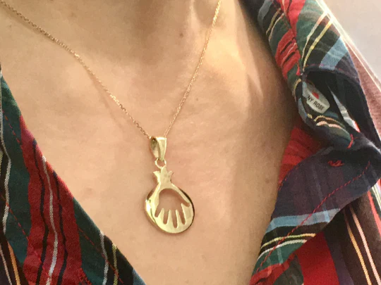 14K Gold Pomegranate Cutout Hamsa Pendant - Image 5