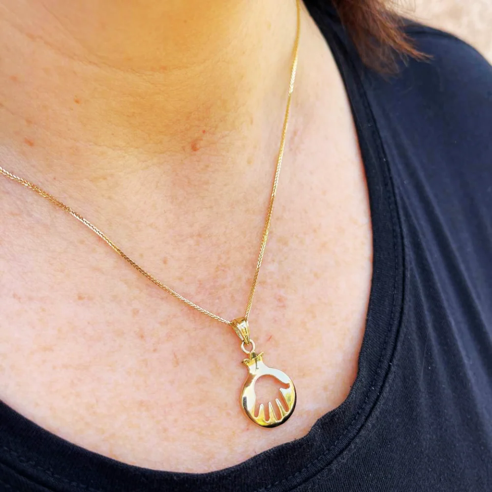 14K Gold Pomegranate Cutout Hamsa Pendant - Image 6