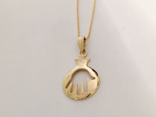 14K Gold Pomegranate Cutout Hamsa Pendant - Image 9